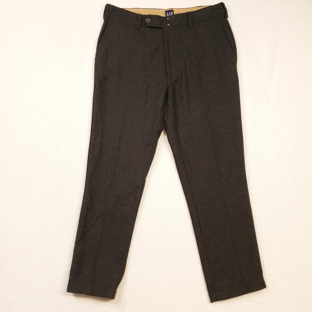 GAP Wool Trousers Mens 36x30 Olive Green Gray Vintage Wool Blend Clasp Vintage